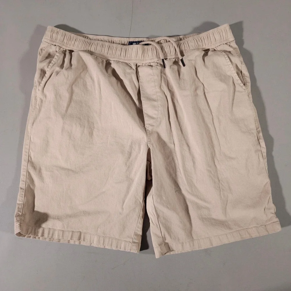 Reyn Spooner Shorts Mens XL Tan Khaki Elastic Waist Drawstring Cotton Blend